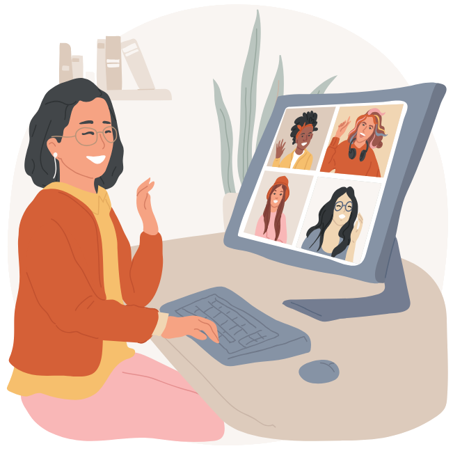 Teacher teaching on a computer